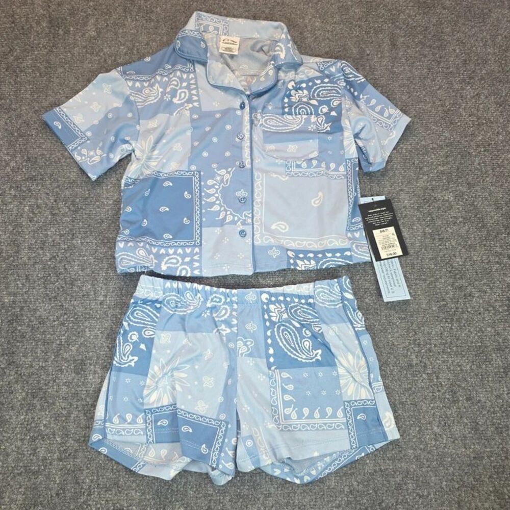 Kids Blue Bandana Print 2-Piece Pajama Set Size 6/7
